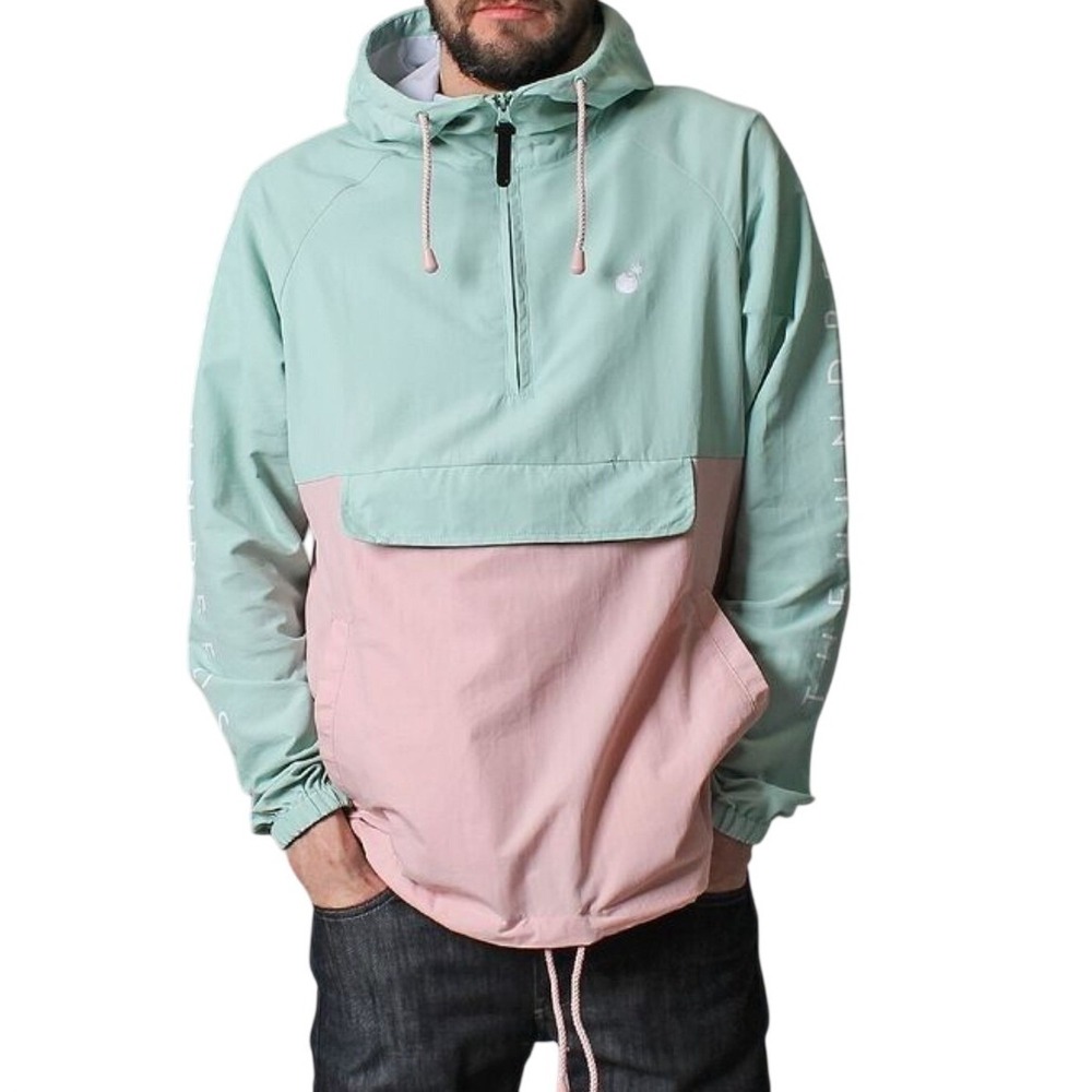 The Hundreds Dell 2 Anorak Mens Med Sage Pink Colorblock Hood 1/2 zip Sreetwear